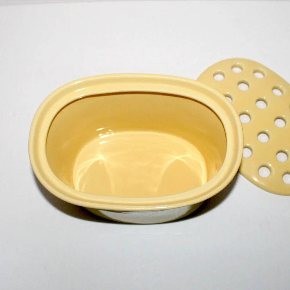 Southern Living Ceramic Pot Vase Flower Frog Lid Hospitality Butter Yellow